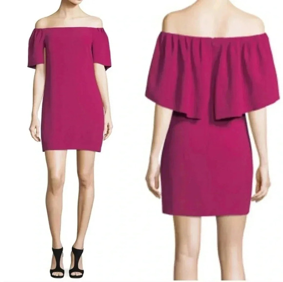 Trina Turk Dresses & Skirts - NWT Trina‎ turk zeal off the shoulder crepe cape cocktail dress raspberry size 8